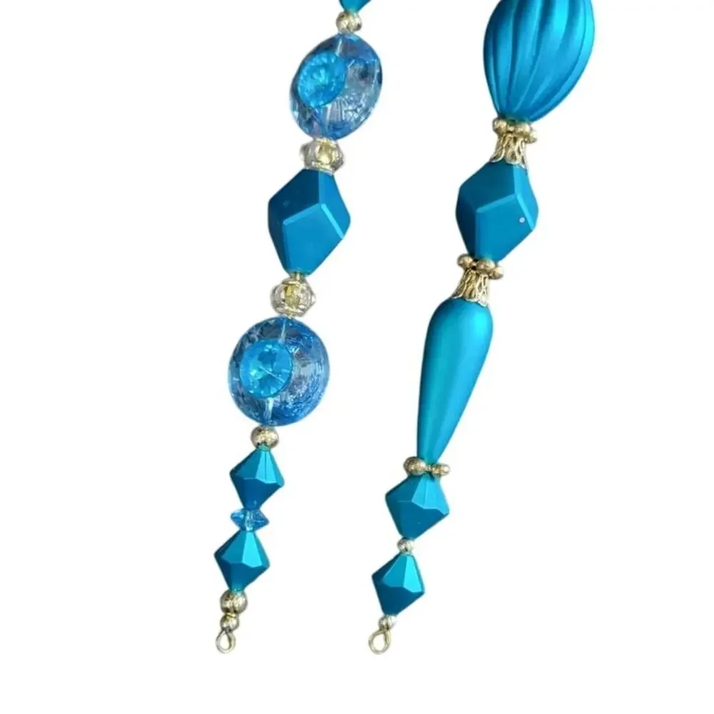 Vintage Raz Imports Christmas Ornaments Set - Blue Gold Beaded Elegant Decor NEW